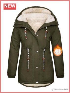 Plus Size Winter Parka Coat Fleece Lined Hooded Water Repellent Zip Up